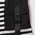 2pcs Toddler Boy Trendy Stripe Pocket Design Tee and Black Shorts Set Black image 3