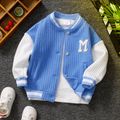Toddler Boy Casual Letter Embroidered Textured Colorblock Bomber Jacket Blue