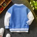 Toddler Boy Casual Letter Embroidered Textured Colorblock Bomber Jacket Blue image 2
