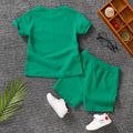 2pcs Toddler Boy Casual Solid Color Waffle Tee and Elasticized Shorts Set Dark Green image 2