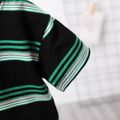 2pcs Toddler Boy Trendy 100% Cotton Stripe Tee and Pocket Design Cargo Shorts Set Black
