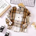 Kid Boy Lapel Collar Button Design Long-sleeve Plaid Shirt Brown image 1
