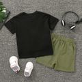 2pcs Toddler Boy Trendy Faux-two Pocket Design Tee and Cargo Shorts Set Army green image 2