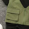 2pcs Toddler Boy Trendy Faux-two Pocket Design Tee and Cargo Shorts Set Army green image 4