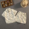 2pcs Toddler Boy Trendy Lapel Collar Letter Print Shirt and Shorts Set Khaki image 1