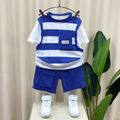 2pcs Toddler Boy Trendy Faux-two Stripe Pocket Design Tee and Shorts Set royalblue