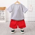 2pcs Toddler Boy Trendy Letter Print Tee and Pocket Design Shorts Set Grey