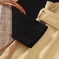 Toddler Girl 100% Cotton Colorblock Splice Irregular Hem Button Design Long-sleeve Dress Khaki