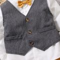 2pcs Toddler Boy Gentleman Suit, Faux-two Bow tie Vest Design Shirt and Pants Party Set Grey image 4
