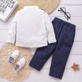 2pcs Toddler Boy Gentleman Suit, Faux-two Stripe Long-sleeve Shirt and Pants Set Blue image 2