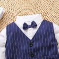 2pcs Toddler Boy Gentleman Suit, Faux-two Stripe Long-sleeve Shirt and Pants Set Blue image 3