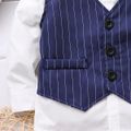 2pcs Toddler Boy Gentleman Suit, Faux-two Stripe Long-sleeve Shirt and Pants Set Blue image 4