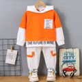 2pcs Toddler Boy Trendy Faux-two Letter Print Hoodie Sweatshirt and Pants Set Orange image 1