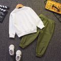 2pcs Kid Boy Animal Dinosaur Print Pullover Sweatshirt and Pocket Design Cargo Pants Set White image 4
