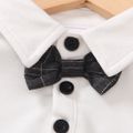 2pcs Kid Boy Gentleman Suit, Bow tie Design Long-sleeve White Polo Shirt and Plaid Pants Party Set White