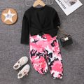 2pcs Toddler Girl Trendy Twist Knot Ribbed Tee and Camouflage Print Pants Set Multi-color image 1