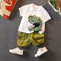 2pcs Toddler Boy Playful Dinosaur Print Tee & Cargo Shorts Set White image 1