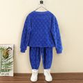 2pcs Kid Boy Solid Color Textured Pullover Sweatshirt and Elasticized Pants Set Royal Blue image 3