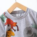 2 peças conjunto de camiseta e shorts com estampa de animal brincalhão menino infantil Cinzento