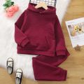 2pcs Kid Girl Floral Textured Solid Color Hoodie Sweatshirt and Pants Set Burgundy image 1