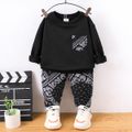 2pcs Toddler Boy Trendy Pocket Design Sweatshirt and Allover Print Pants Set Black image 1
