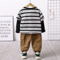 2pcs Toddler Boy Trendy 100% Cotton Faux-two Stripe Sweatshirt and Pocket Design Pants Set Black image 2