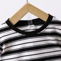 2pcs Toddler Boy Trendy 100% Cotton Faux-two Stripe Sweatshirt and Pocket Design Pants Set Black image 3