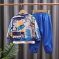 2pcs Toddler Boy Trendy Faux-two Dinosaur Print Sweatshirt and Pants Set Blue image 2