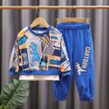 2pcs Toddler Boy Trendy Faux-two Dinosaur Print Sweatshirt and Pants Set Blue image 1
