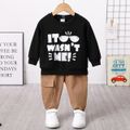 2pcs Toddler Boy Trendy Letter Print Sweatshirt and Pocket Design Pants Set Black image 1