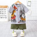 2pcs Toddler Boy Playful Animal Print Tee and Shorts Set Grey image 1