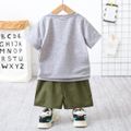2pcs Toddler Boy Playful Animal Print Tee and Shorts Set Grey image 2
