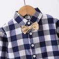 2pcs Toddler Boy Preppy style Lapel Collar Plaid Shirt and Pants Set Blue image 3