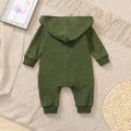 Baby Boy 95% Cotton Dark Green Long-sleeve Hooded Zipper Jumpsuit DarkGreen image 2