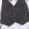 2pcs Kid Boy Gentleman Suit, Faux-two Stripe Lapel Collar Shirt and Pants Set Grey image 4
