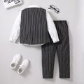 2pcs Kid Boy Gentleman Suit, Faux-two Stripe Lapel Collar Shirt and Pants Set Grey image 2