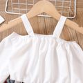3pcs Toddler Girl Elegant Off Shoulder Strap Tee and Stripe Pants & Belt Set White image 3