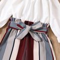 3pcs Toddler Girl Elegant Off Shoulder Strap Tee and Stripe Pants & Belt Set White image 5