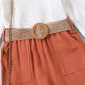 2pcs Kid Girl Square Neck Smocked Long-sleeve Blouse and Belted Pants Set Khaki image 4
