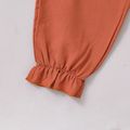 2pcs Kid Girl Square Neck Smocked Long-sleeve Blouse and Belted Pants Set Khaki image 5