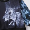 2pcs Toddler Boy Trendy Lion Print Sweatshirt and Colorblock Pants Set Black image 4