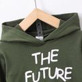 2pcs Toddler Boy Trendy Letter Print Hoodie Sweatshirt and Camouflage Print Pants Set Army green image 3