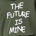 2pcs Toddler Boy Trendy Letter Print Hoodie Sweatshirt and Camouflage Print Pants Set Army green image 4