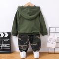 2pcs Toddler Boy Trendy Letter Print Hoodie Sweatshirt and Camouflage Print Pants Set Army green image 2