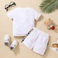 2pcs Baby Boy Plaid Bear Graphic Short-sleeve Tee & Shorts Set White image 3