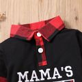 2pcs Baby Boy 95% Cotton Black Spliced Plaid Polo Neck Long-sleeve Letter Embroidered Sweatshirt & Sweatpants Set redblack image 3