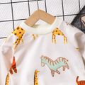 2pcs Baby Boy Allover Dinosaur Print Long-sleeve Sweatshirt & Solid Pants Set LightArmyGreen image 3
