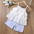 2pcs Toddler Girl Sweet 100% Cotton Bowknot Design Layered Camisole and Stripe Shorts Set White image 2