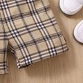 2pcs Toddler Girl Trendy Letter Embroidered Camisole and Plaid Belted Shorts Set Black image 5