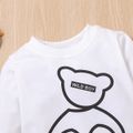2pcs Baby Boy 100% Cotton Solid Pants and Long-sleeve Graphic Tee Set White image 3